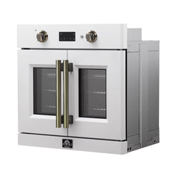 FORNO Asti 30-Inch Electric Wall Oven, 3.58 cu ft, French Door, Air Fry, Sous Vide, Self-Clean, White with Antique Brass Accents (FBOEL1333-30WHT)