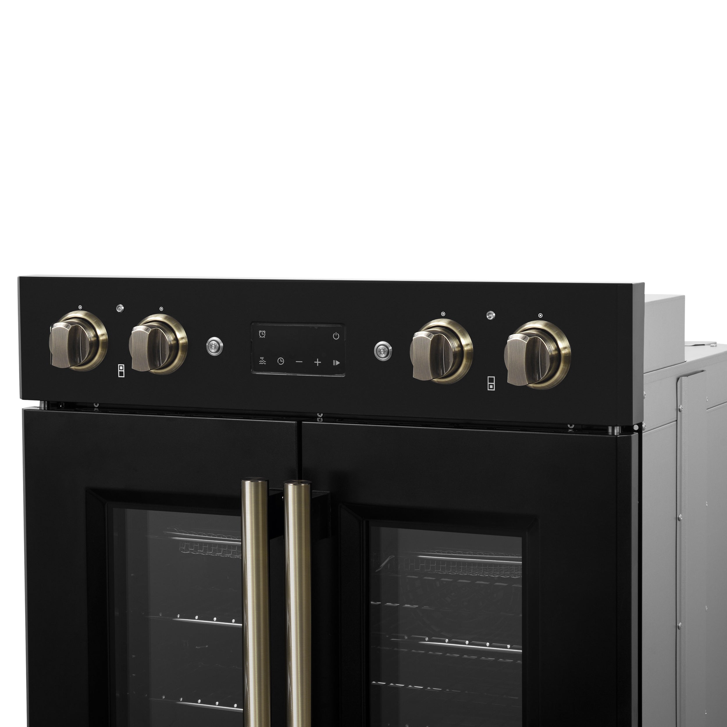 FORNO Asti 30-Inch Double Electric Wall Oven, 7.36 Cu. Ft., French Door, Air Fry, Self-Clean, Sous Vide, Black with Antique Brass Accents (FBOEL1340-30BLK)