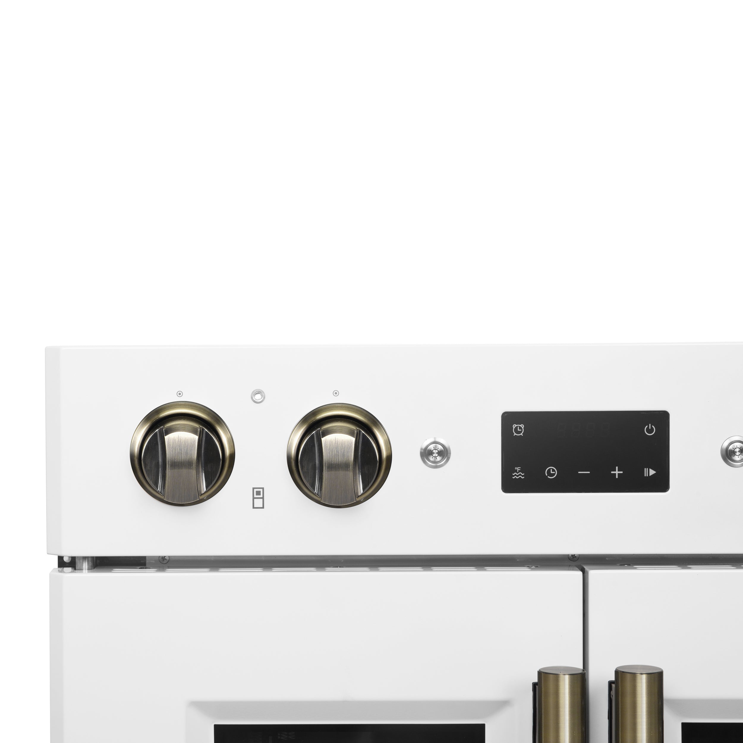 FORNO Asti 30-Inch French Door Double Electric Wall Oven, 7.36 cu. ft., Air Fry, Self-Clean, Sous Vide, White with Antique Brass Accents (FBOEL1340-30WHT)