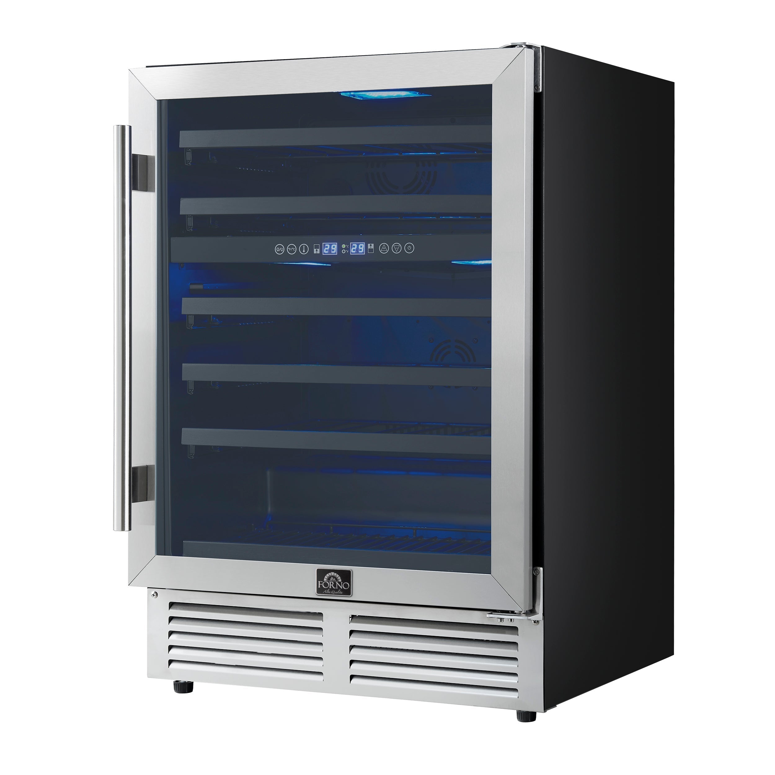 FORNO Bacchino 24-Inch Dual Zone Wine Cooler, 51-Bottle Capacity, Triple-Glass Door, Stainless Steel (FWCDR6634-24S)