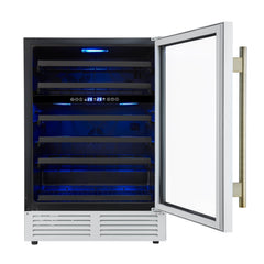 FORNO Bacchino 24-Inch Dual Zone Wine Cooler, 51-Bottle Capacity, Triple-Glass Door, LED Interior Lighting, White with Antique Brass Accents (FWCDR6634-24WHT)