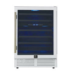 FORNO Bacchino 24-Inch Dual Zone Wine Cooler, 51-Bottle Capacity, Triple-Glass Door, LED Interior Lighting, White with Antique Brass Accents (FWCDR6634-24WHT)