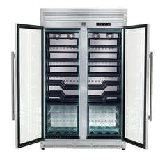 FORNO Abruzzo 48-Inch Dual Zone Wine Cooler, 24 cu.ft., 102-Bottle Capacity, Black Shelves with Green Acrylic Holders (FWCDR6610-48S)