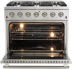 FORNO Appliance Package - 36 Inch Gas Range, Wall Mount Range Hood, Dishwasher, AP-FFSGS6244-36-W-2
