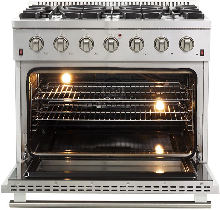 FORNO Appliance Package - 36 Inch Gas Range, Wall Mount Range Hood, Microwave Drawer, Dishwasher, AP-FFSGS6244-36-W-6