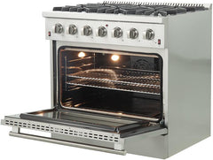 FORNO Appliance Package - 36 Inch Gas Range, Wall Mount Range Hood, Microwave Drawer, Dishwasher, AP-FFSGS6244-36-W-6
