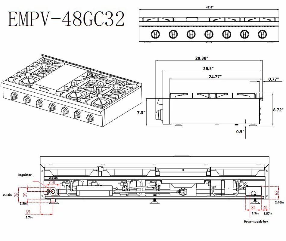 Empava 48-Inch Pro-Style Slide-In Natural Gas Cooktops in Stainless Steel (EMPV-48GC32)