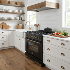 Forno Antico 36-Inch Dual Fuel Range, 4.5 cu. ft., 6 Sealed Burners, Black with Antique Brass Accents (Model FFSGS6113-36BLK)