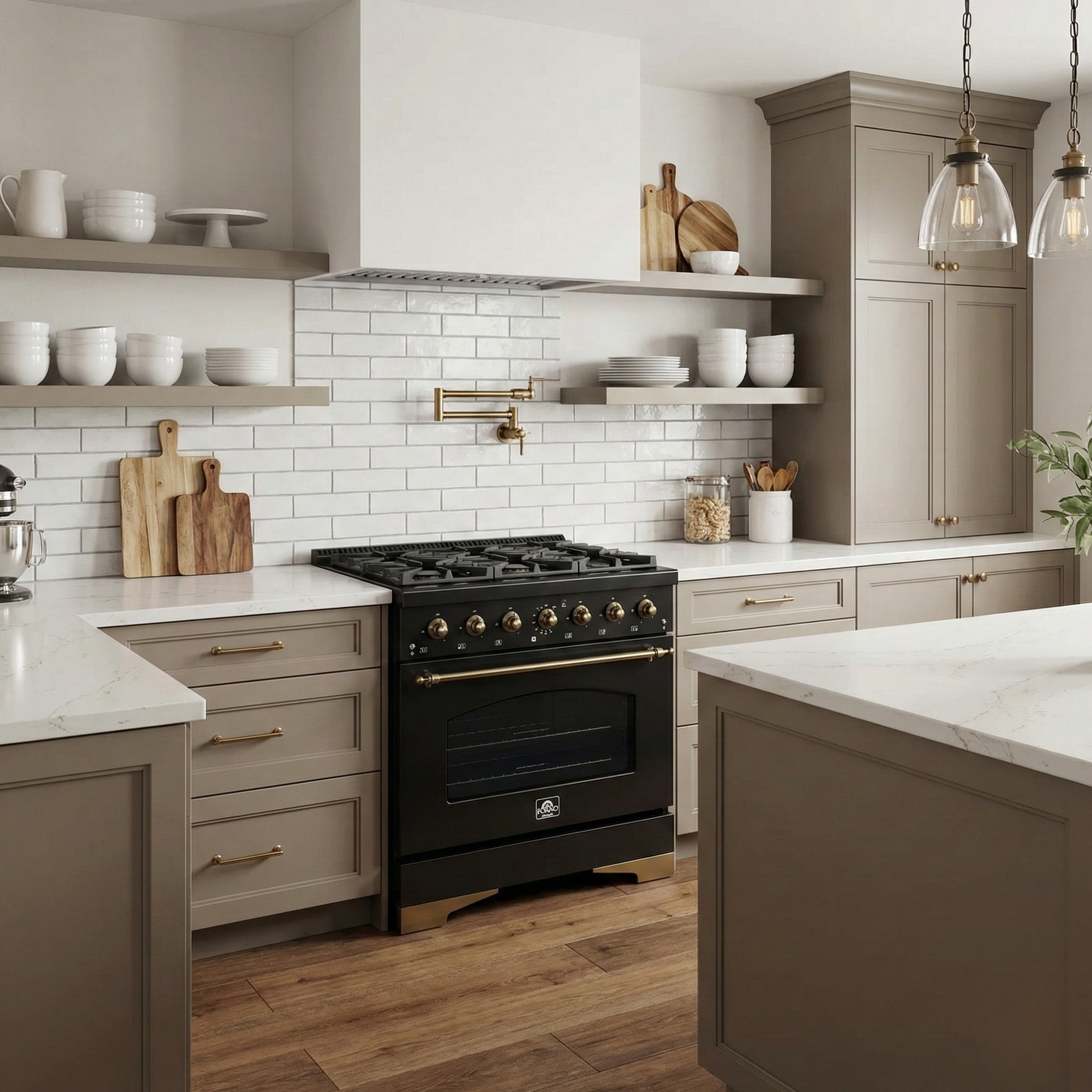 FORNO Antico 36 in. Gas Range, 4.5 cu. ft., 6 Sealed Burners, Black with Antique Brass Accents (Model FFSGS6219-36BLK)