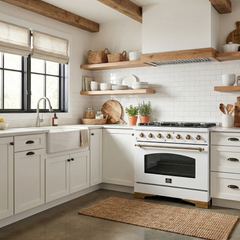 Forno Antico 36-Inch Dual Fuel Range, 4.5 cu. ft. Oven, 6 Sealed Burners, White with Antique Brass Accents (Model FFSGS6113-36WHT)