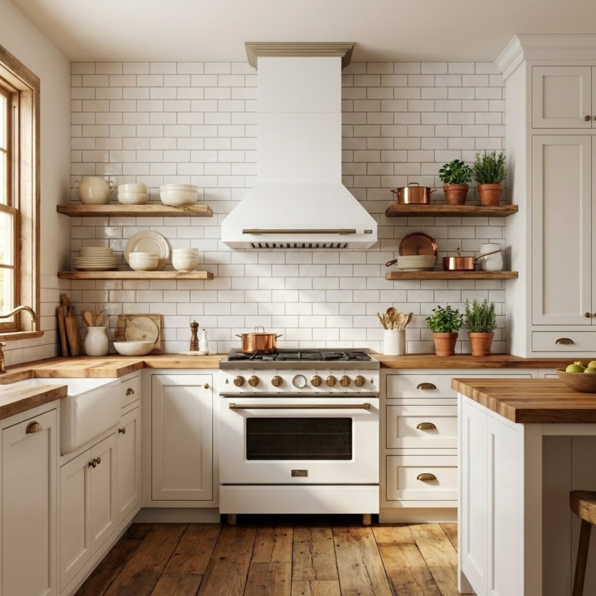 FORNO Aria 30-Inch Wall-Mount Convertible Range Hood, 600 CFM, White with Antique Brass Accents (Model FRHWM5095-30WHT)