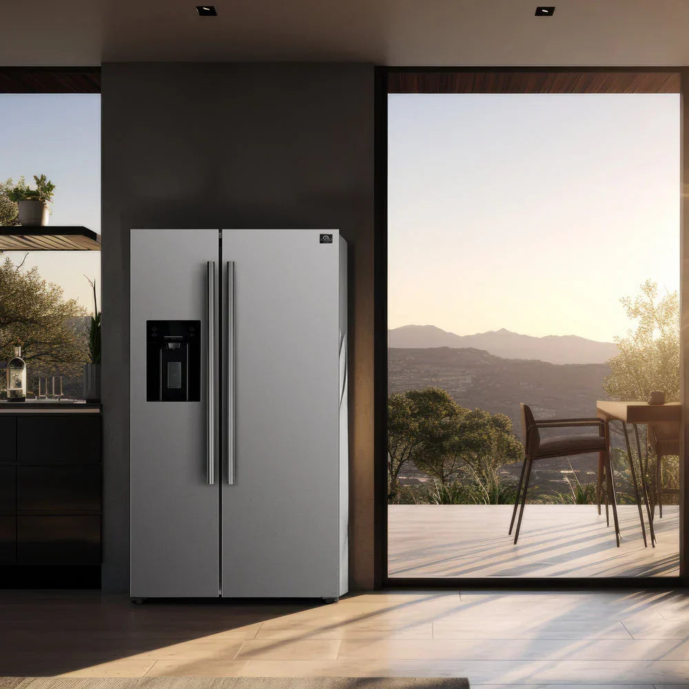 Forno 36-Inch Counter-Depth Side-by-Side Refrigerator, 20.0 Cu. Ft., Stainless Steel with Water and Ice Dispenser (FFRBI1844-36SB)