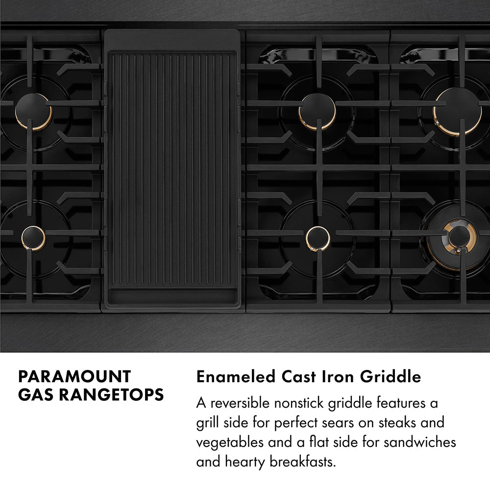 1ZLINE Designer 48" Paramount Gas Rangetop with 8 Burners in Black Satin with Matte Black and Champagne Accents, SRTBSZ-48-MBCB