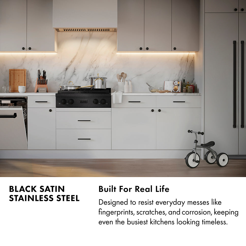 1ZLINE Designer 48" Paramount Gas Rangetop with 8 Burners in Black Satin with Matte Black and Champagne Accents, SRTBSZ-48-MBCB