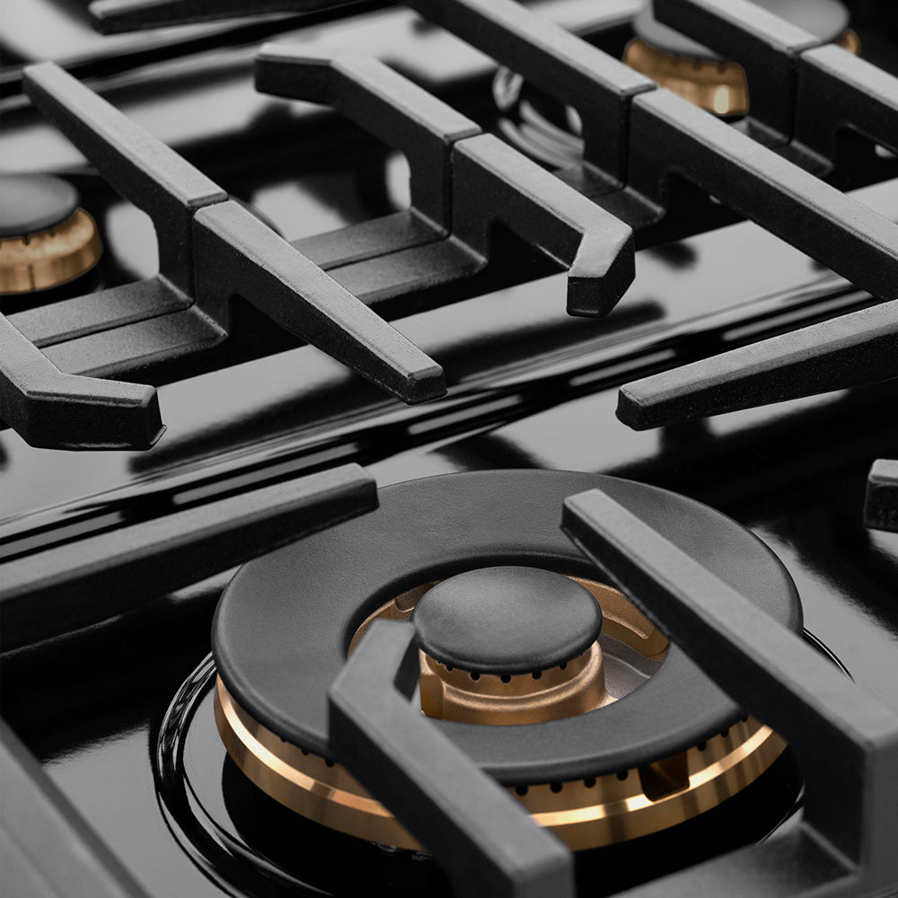 1ZLINE Designer 48" Paramount Gas Rangetop with 8 Burners in Black Satin with Matte Black and Champagne Accents, SRTBSZ-48-MBCB