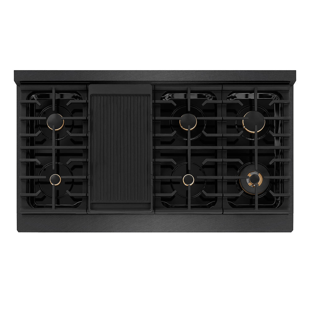 1ZLINE Designer 48" Paramount Gas Rangetop with 8 Burners in Black Satin with Matte Black and Champagne Accents, SRTBSZ-48-MBCB
